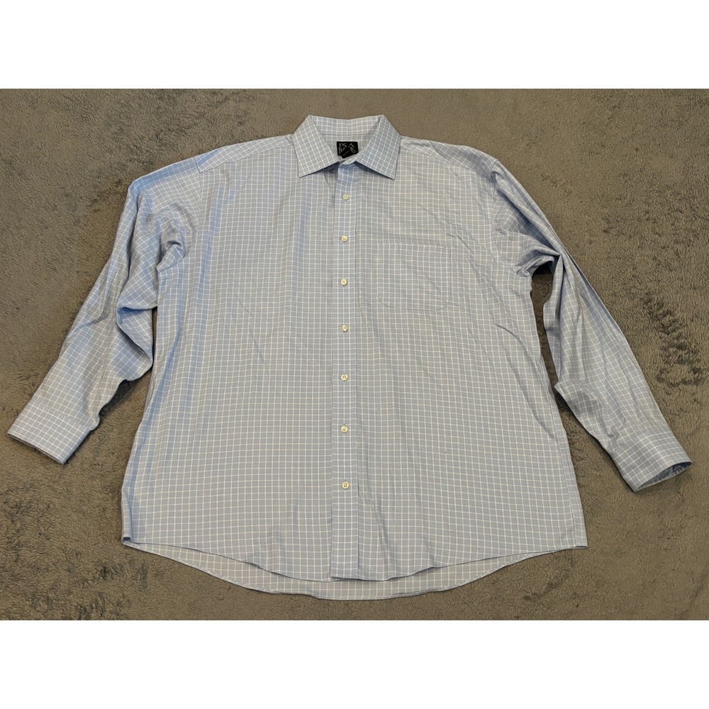 Jos. A. Bank Traveler's Collection Blue White Windowpane Dress Shirt 16.5-34